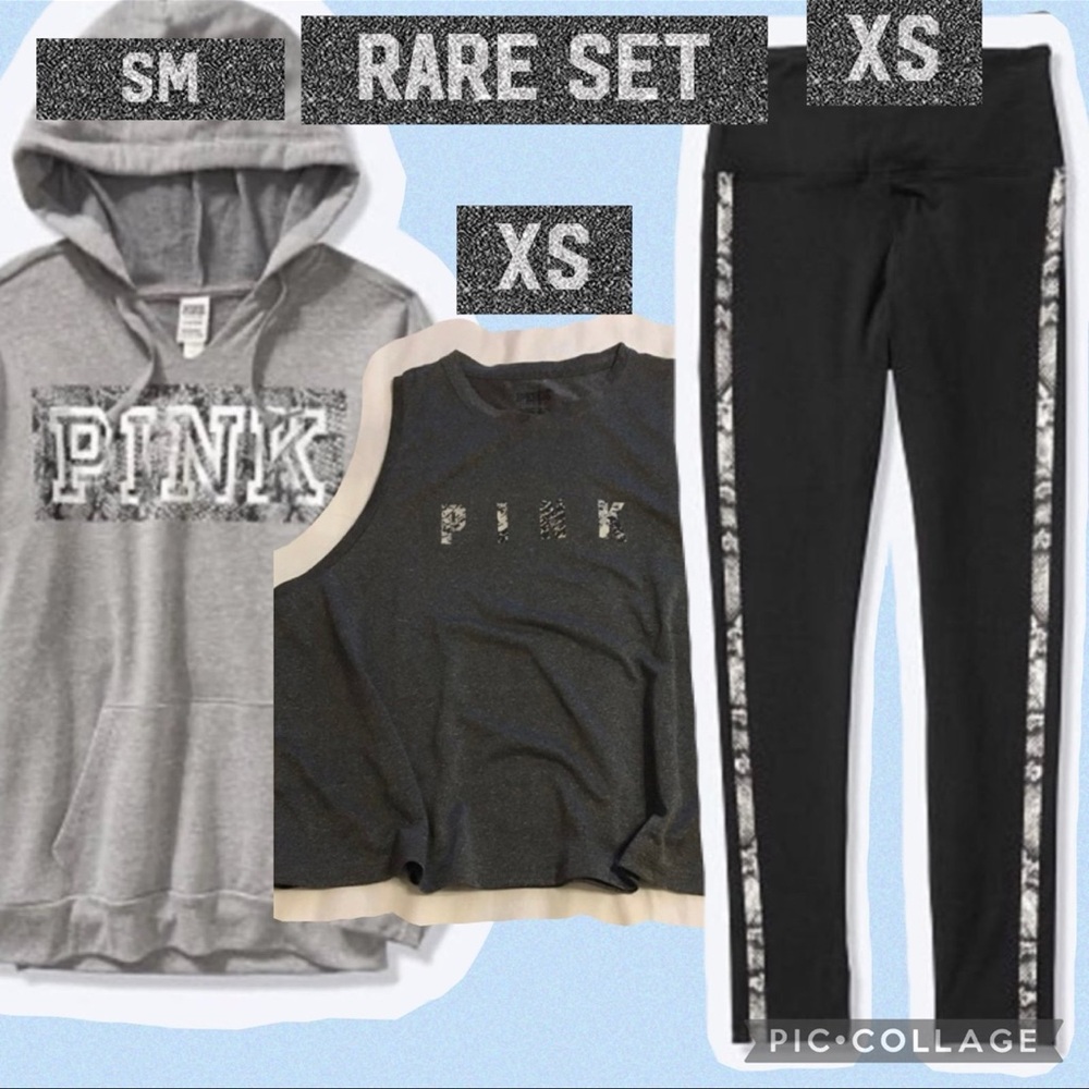 Vs pink high waist cotton leggings notch neck campus hoodie tank snake grey